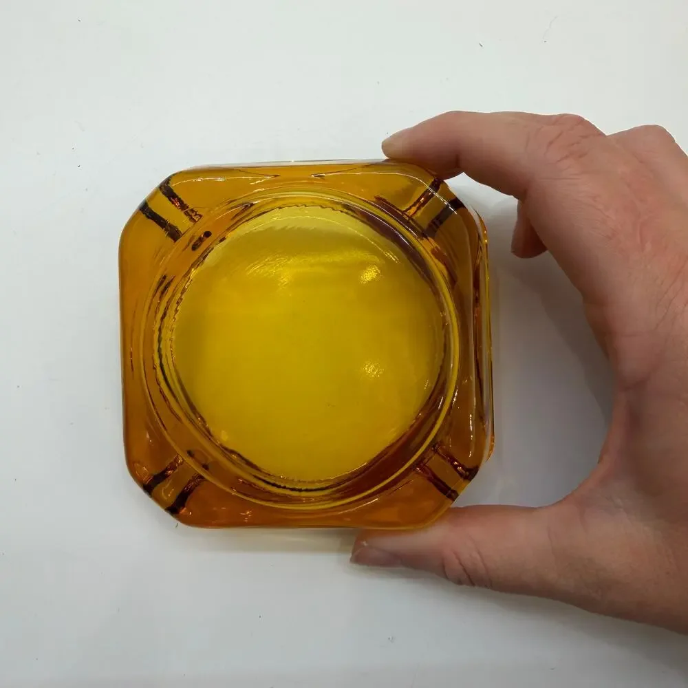 Vintage Amber Glass Ashtray MCM Mid Century